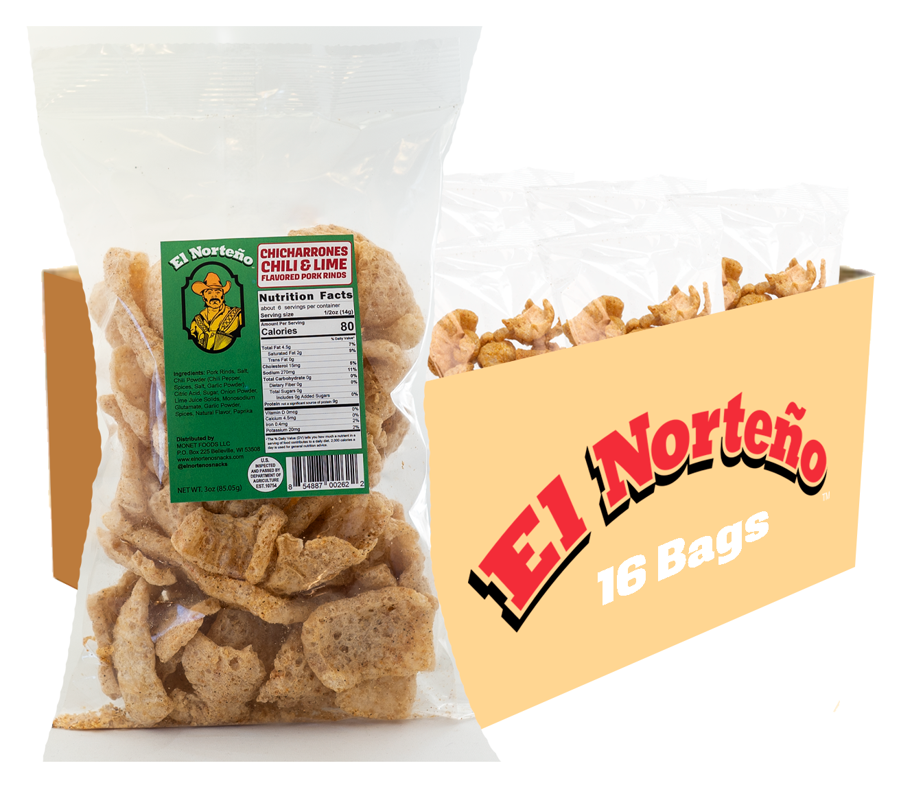 Wholesale Chili & Lime Chicharrones 3oz (16 Bags)