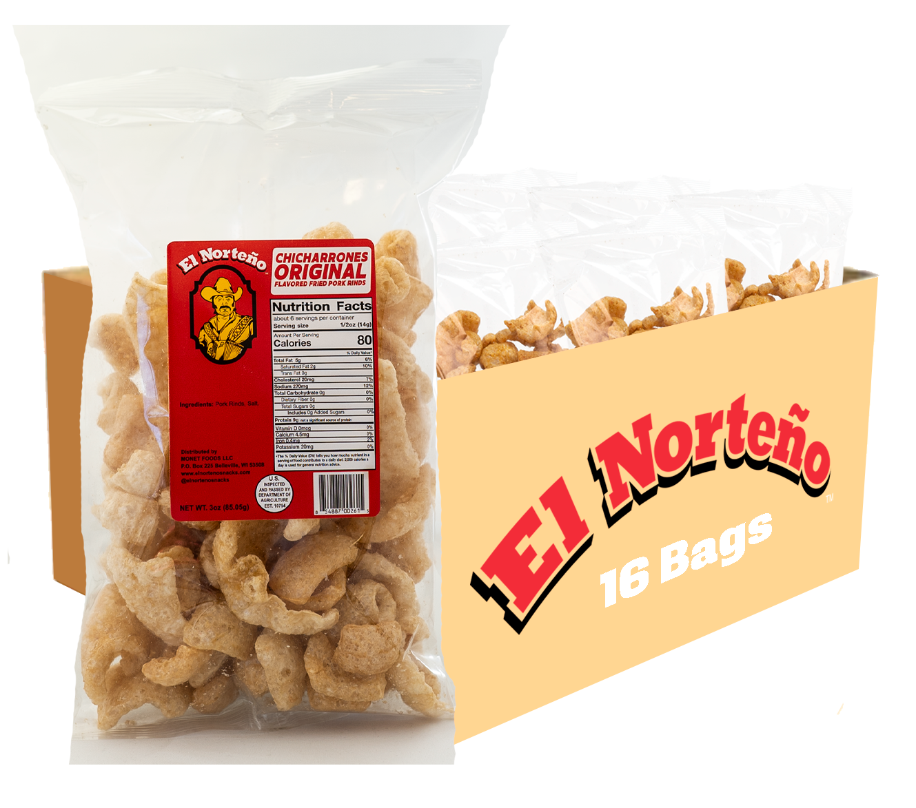 Wholesale Original Chicharrones 3oz (16 Bags)