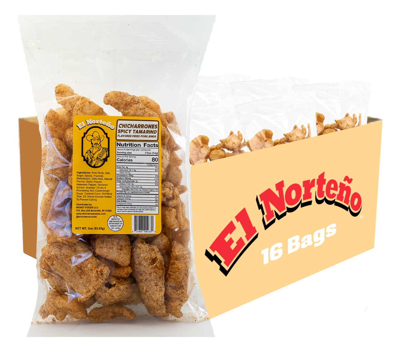 Wholesale Spicy Tamarind Chicharrones 3oz (16 Bags)