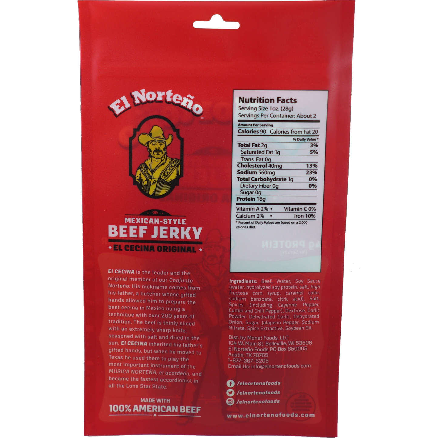 Cecina Beef Jerky Nutrition Panel