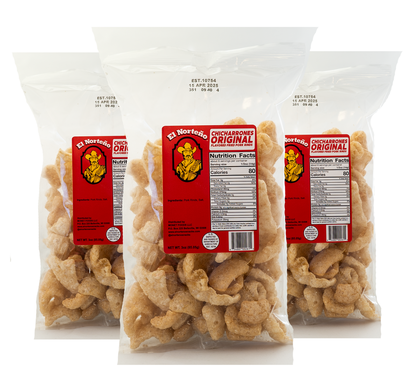 3-Pack Pork Rinds (3oz Each)